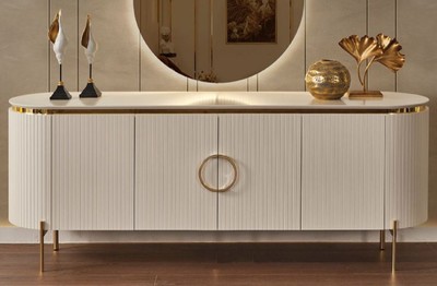 Casa Padrino buffet de luxe blanc / or 210 x 52 x H. 78 cm - Armoire en bois massif noble avec 4 portes - Meubles de Luxe