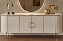 Casa Padrino luxury sideboard white / gold 210 x 52 x H. 78 cm - Noble solid wood cabinet with 4 doors - Luxury Furniture