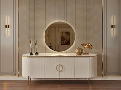 Casa Padrino luxury sideboard white / gold 210 x 52 x H. 78 cm - Noble solid wood cabinet with 4 doors - Luxury Furniture