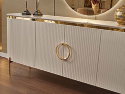 Casa Padrino luxury sideboard white / gold 210 x 52 x H. 78 cm - Noble solid wood cabinet with 4 doors - Luxury Furniture