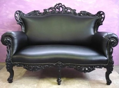Casa Padrino luxury baroque leather sofa black - Magnificent living room sofa in baroque style - Baroque furniture - Luxury quality - Made in Italy