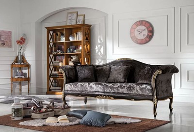 Casa Padrino Luxus Barock Sofa Grau / Schwarz / Gold - Edles Wohnzimmer Sofa mit elegantem Muster - Barock Möbel - Luxus Qualität - Made in Italy