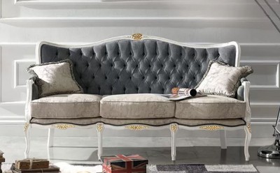 Casa Padrino luxury baroque sofa gray / light gray / white / gold - Noble living room sofa with elegant pattern and 2 decorative pillows - Baroque furniture - Luxury quality - Made in Italy