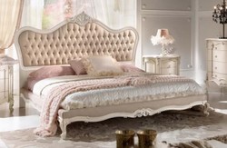 Casa Padrino luxury baroque double bed beige / gray / white / silver - Magnificent solid wood bed - Baroque bedroom furniture - Luxury Quality - Made in Italy