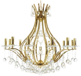 Casa Padrino araña de luces barroco de lujo oro Ø 85 x A. 80 cm - Araña de luces de cobre bañado en oro con cristal fino - Araña de Luces de Salón Barroco - Araña de Luces de Hotel Barroco