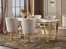 Casa Padrino ensemble de salle à manger de luxe blanc / gris / or - 1 Table à Manger & 4 Chaises à Manger - Mobilier de salle à manger moderne