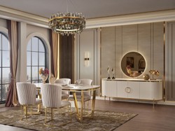 Casa Padrino ensemble de salle à manger de luxe blanc / gris / or - 1 Table à Manger & 4 Chaises à Manger - Mobilier de salle à manger moderne