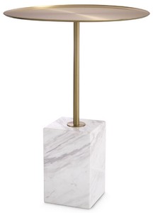 Casa Padrino table d'appoint de luxe laiton / blanc-gris Ø 45 x H. 62 cm - Table ronde en inox avec socle en marbre - Mobilier de Salon - Mobilier d'Hôtel - Mobilier de Luxe