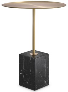 Casa Padrino table d'appoint de luxe laiton / noir-blanc Ø 45 x H. 62 cm - Table ronde en inox avec socle en marbre - Mobilier de Salon - Mobilier d'Hôtel - Mobilier de Luxe