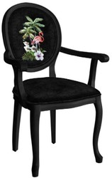 Barock Esszimmerstuhl mit Armlehnen Schwarz Mehrfarbig Baroque Dining Chair with Armrests Black Multicolored