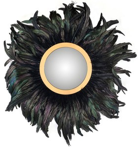 Casa Padrino miroir design multicolore / or Ø 75 cm - Miroir mural rond avec plumes - Miroir de salon - Miroir de garde-robe - Mobilier design