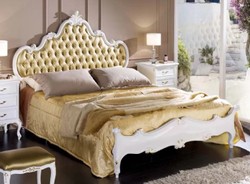 Casa Padrino letto matrimoniale barocco di lusso oro / bianco - Magnifico letto in legno massello - Mobili per camera da letto barocchi - Qualità di Lusso - Fatto in Italia