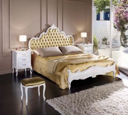 Casa Padrino letto matrimoniale barocco di lusso oro / bianco - Magnifico letto in legno massello - Mobili per camera da letto barocchi - Qualità di Lusso - Fatto in Italia