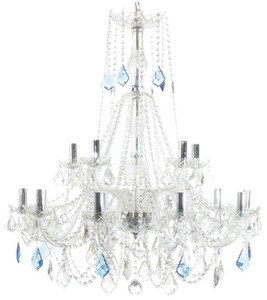 Casa Padrino lustre baroque de luxe en cristal argent / bleu Ø 85 x H. 90 cm - Magnifique lustre avec cristal fin - Noble & Magnificent