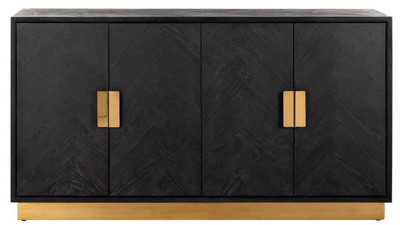 Casa Padrino Luxus Sideboard Schwarz / Gold 160 x 45 x H. 86 cm - Massivholz Schrank mit 4 Türen - Wohnzimmer Möbel - Hotel Möbel - Luxus Kollektion