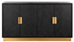Casa Padrino aparador de lujo negro / oro 160 x 45 x A. 86 cm - Mueble de madera maciza con 4 puertas - Muebles de salón - Muebles de hotel - Colección de Lujo