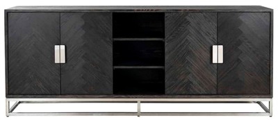 Casa Padrino Luxus Sideboard Schwarz / Silber 225 x 45 x H. 90 cm - Massivholz Schrank mit 4 Türen - Wohnzimmer Möbel - Hotel Möbel - Luxus Kollektion