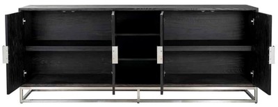 Casa Padrino Luxus Sideboard Schwarz / Silber 225 x 45 x H. 90 cm - Massivholz Schrank mit 4 Türen - Wohnzimmer Möbel - Hotel Möbel - Luxus Kollektion