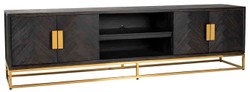 Casa Padrino gabinete de TV de lujo negro / oro 220 x 42,5 x A. 60 cm - Aparador de madera maciza con 4 puertas - Muebles de salón - Muebles de hotel - Colección de Lujo