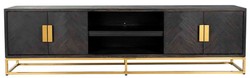 Casa Padrino gabinete de TV de lujo negro / oro 220 x 42,5 x A. 60 cm - Aparador de madera maciza con 4 puertas - Muebles de salón - Muebles de hotel - Colección de Lujo