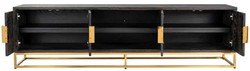 Casa Padrino gabinete de TV de lujo negro / oro 220 x 42,5 x A. 60 cm - Aparador de madera maciza con 4 puertas - Muebles de salón - Muebles de hotel - Colección de Lujo