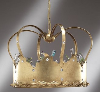Casa Padrino luxury baroque LED chandelier crown gold / multicolored Ø 50 x H. 40 cm - Handmade metal chandelier with crystal glass - Baroque LED Lights
