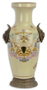 Casa Padrino Art Nouveau deco vase cream / multicolored H. 38.7 cm - Round porcelain flower vase - Baroque & Art Nouveau Decoration Accessories