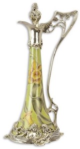 Casa Padrino jarra de vino Art Nouveau verde / plata 15,5 x 15,2 x A. 33,5 cm - Jarra de porcelana con tapa y diseño floral - Accesorios de Decoración Barroco y Art Nouveau