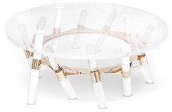 Casa Padrino table de jardin de luxe or Ø 85 x H. 38,5 cm - Table basse ronde en acrylique résistant aux intempéries - Mobilier de Jardin - Mobilier d'Hôtel - Qualité de Luxe