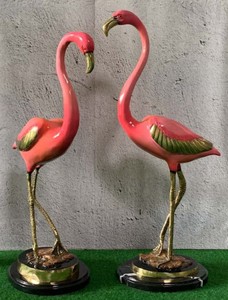 Casa Padrino ensemble de sculptures de décoration en bronze de luxe flamants rose / or / noir 28 x 20 x H. 70 cm - Figurines de décoration en bronze - Accessoires de décoration de salon