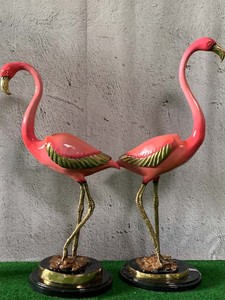 Casa Padrino Luxus Bronze Deko Skulpturen Set Flamingos Rosa / Gold / Schwarz 28 x 20 x H. 70 cm - Bronze Dekofiguren - Wohnzimmer Deko Accessoires