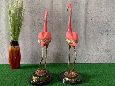 Casa Padrino Luxus Bronze Deko Skulpturen Set Flamingos Rosa / Gold / Schwarz 28 x 20 x H. 70 cm - Bronze Dekofiguren - Wohnzimmer Deko Accessoires