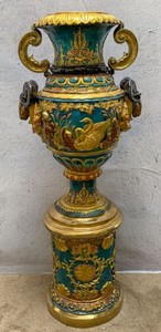 Casa Padrino luxury baroque bronze vase multicolored / gold 53 x 43 x H. 127 cm - Magnificent vase with base - Baroque decoration accessories