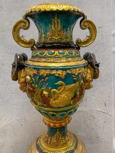 Casa Padrino Luxus Barock Bronze Vase Mehrfarbig / Gold 53 x 43 x H. 127 cm - Prunkvolle Vase mit Sockel - Barock Deko Accessoires