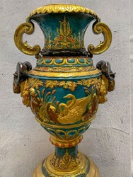 Luxus Barock Bronze Vase mit Sockel Mehrfarbig Gold Luxury Baroque Bronze Vase with Base Multicolored Gold