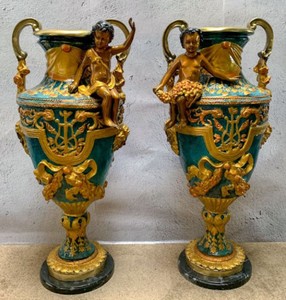 Casa Padrino luxury baroque vases set multicolored / gold / black 81 x 41 x H. 43 cm - Magnificent bronze vases with marble base - Baroque decoration accessories