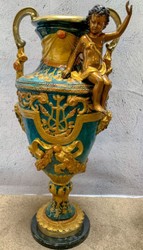 Casa Padrino luxury baroque vases set multicolored / gold / black 81 x 41 x H. 43 cm - Magnificent bronze vases with marble base - Baroque decoration accessories