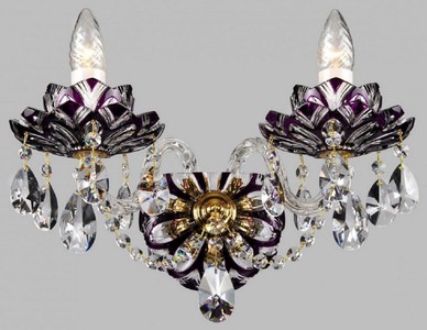 Casa Padrino lampada da parete barocco di lusso in cristallo viola / oro 37 x A. 34 cm - Magnifica lampada da parete doppia in stile barocco - Luci Barocche - Nobile e Magnifica
