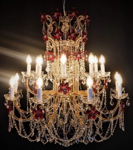 Luxus Barock Kristall Kronleuchter Rot Gold Luxury Baroque Crystal Chandelier Red Gold