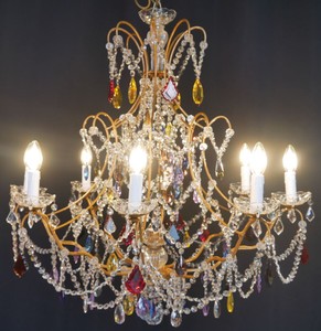 Luxus Barock Kristall Kronleuchter Mehrfarbig Gold Luxury Baroque Crystal Chandelier Multicolored Gold