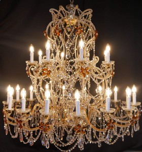 Luxus Barock Kristall Kronleuchter Orange Gold Luxury Baroque Crystal Chandelier Orange Gold