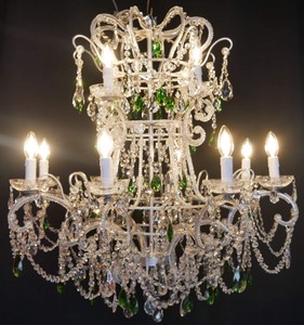 Luxus Barock Kristall Kronleuchter Grün Silber Luxury Baroque Crystal Chandelier Green Silver