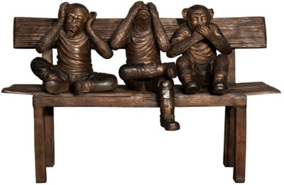 Casa Padrino escultura de bronce de lujo 3 monos en banco 112 x 46 x A. 76 cm - Figura de decoración de salón - Accesorios de decoración de lujo