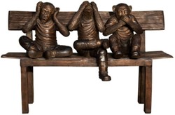 Casa Padrino scultura in bronzo di lusso 3 scimmie su panca 112 x 46 x A. 76 cm - Figura di decorazione del soggiorno - Accessori di decorazione di lusso