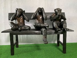 Casa Padrino scultura in bronzo di lusso 3 scimmie su panca 112 x 46 x A. 76 cm - Figura di decorazione del soggiorno - Accessori di decorazione di lusso