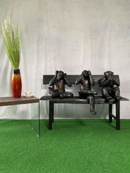 Casa Padrino scultura in bronzo di lusso 3 scimmie su panca 112 x 46 x A. 76 cm - Figura di decorazione del soggiorno - Accessori di decorazione di lusso