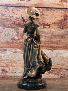 Casa Padrino Jugendstil Bronze Skulptur Dame Bronzefarben / Schwarz 17 x 12 x H. 33 cm - Bronze Skulptur mit Marmorsockel - Barock & Jugendstil Deko Accessoires