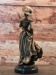 Casa Padrino escultura de bronce art nouveau dama bronce / negro 17 x 12 x A. 33 cm - Escultura de bronce con base de mármol - Accesorios de Decoración Barroco y Art Nouveau