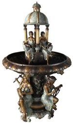 Casa Padrino fontana in bronzo Art Nouveau di lusso turchese / bronzo / oro Ø 130 x A. 226 cm - Magnifica fontana da giardino - Accessori per la Decorazione del Giardino Barocco e Art Nouveau