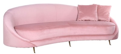 Casa Padrino luxury velvet sofa pink / gold 240 x 100 x H. 77 cm - Curved living room sofa with 2 decorative pillows - Luxury living room furniture